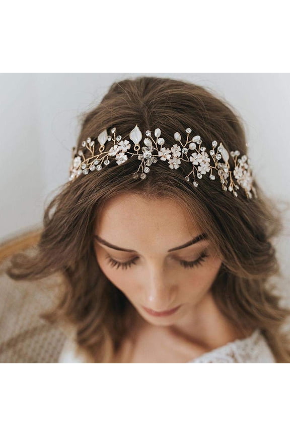 Flower Bride Wedding Headbands Silver Crystal Bridal Headpieces Leaves Hair Vine for Women and Girls (Silver)
