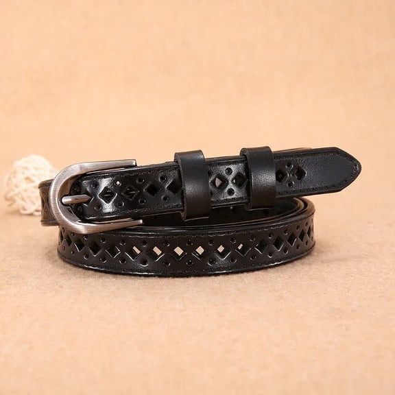 YooGuoGuo Genuine Leather Belts for Women Second Layer Cowskin Woman Belt Vintage Pin Buckle Strap Jeans Hollow Out Versatile Pinhole Belt