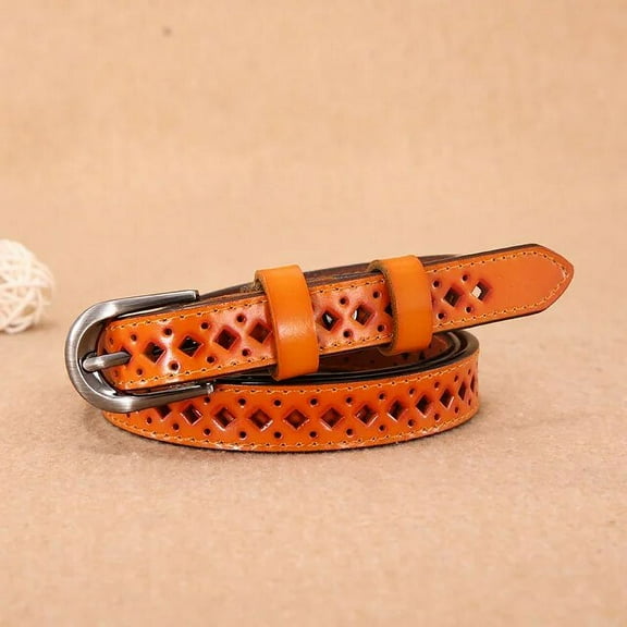 YooGuoGuo Genuine Leather Belts for Women Second Layer Cowskin Woman Belt Vintage Pin Buckle Strap Jeans Hollow Out Versatile Pinhole Belt