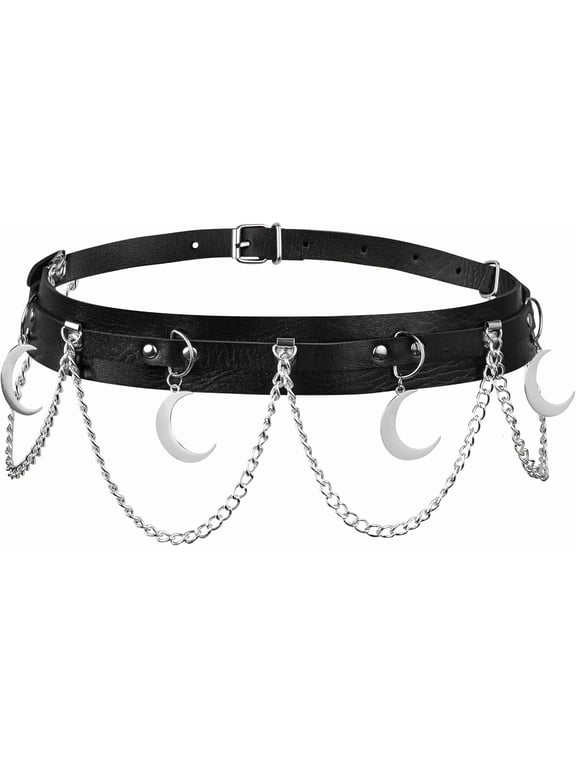Goth Crescent Moon Black PU leather Belt, Emo Punk Grunge Goth Belt, Gothic Punk Accessories
