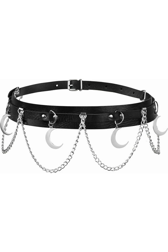 Goth Crescent Moon Black PU leather Belt, Emo Punk Grunge Goth Belt, Gothic Punk Accessories