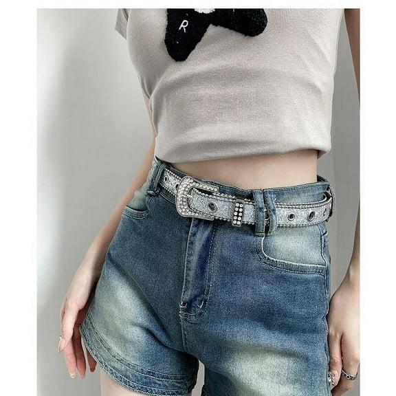 YooGuoGuo Goth Rhinestone Belts Women PU Leather Strap Rhinestone Belts Western Cowboy Y2K Girls Fashion Belt for Jeans Men