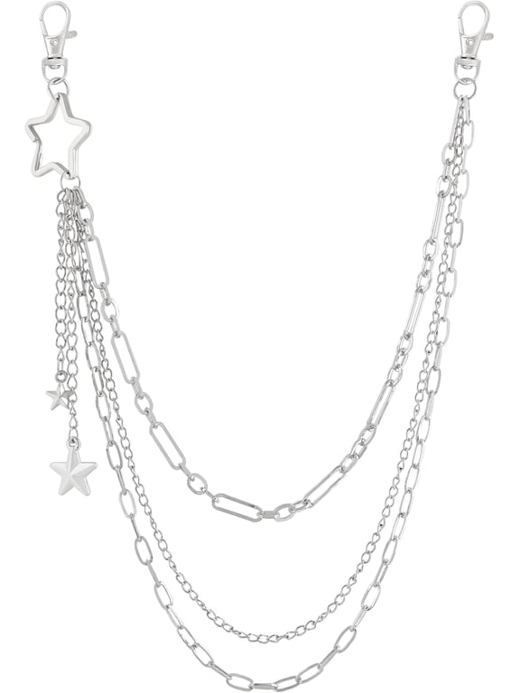 Gothic Layered Silver-tone Star Pants Chain, Wallet Chain, Belt Chain, Goth Accessories, Grunge Accessories, Punk accessories, Y2k Accessories