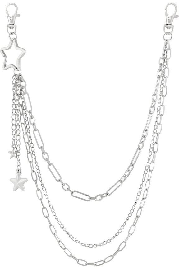 Gothic Layered Silver-tone Star Pants Chain, Wallet Chain, Belt Chain, Goth Accessories, Grunge Accessories, Punk accessories, Y2k Accessories