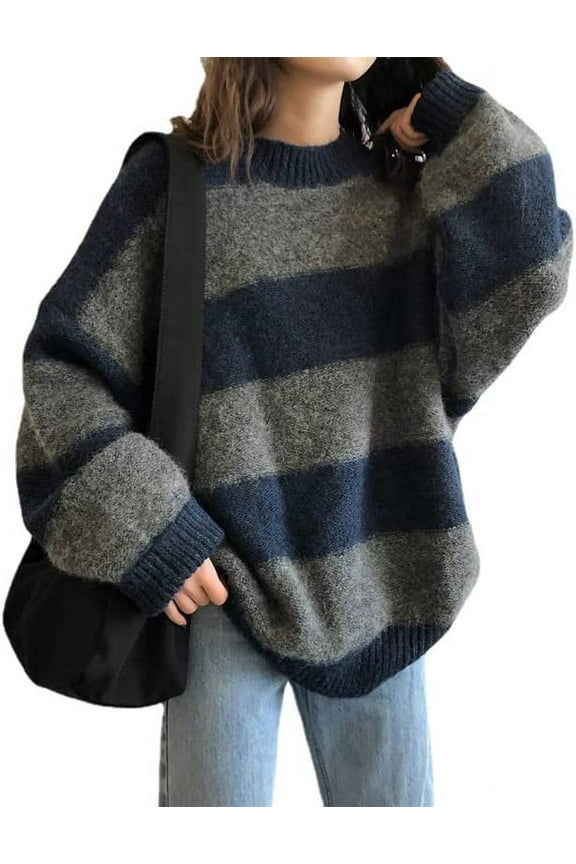Grunge Striped Sweater Y2K Hip Hop Knit Pullover Fairycore Gothic Streetwear Punk Vintage Oversized Clothes