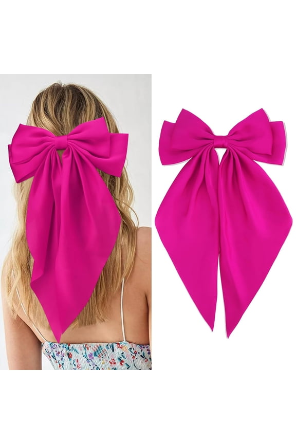 Hair Bows for Women Girls Red Silky Satin Large Coquette Hair Bow Oversized Hair Ribbons Big Hair Bows Clip Long Tail Bowknot Hair Barrettes Halloween Christmas Hair Accessories