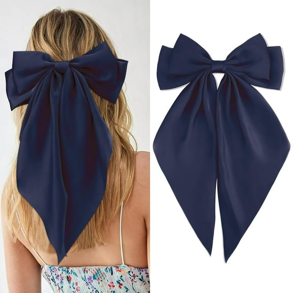 YooGuoGuo Hair Bows for Women Girls Red Silky Satin Large Coquette Hair Bow Oversized Hair Ribbons Big Hair Bows Clip Long Tail Bowknot Hair Barrettes Halloween Christmas Hair Accessories