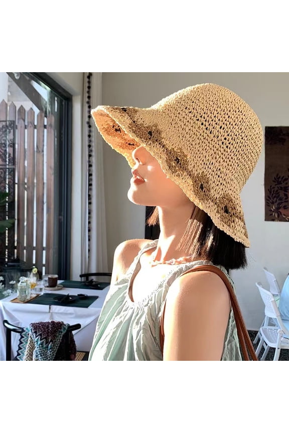 Handmade Woven Straw Hat For Women's Summer Vacation Beach Hat With Large Brim, UV Protection, Sun Shading, Fisherman Hat Wholesale