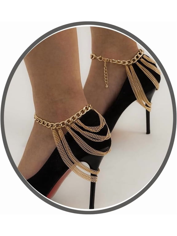 High Heels Anklet Boot Chains for Women Layered Tassel Ankle Chains Gold Punk Bar Nightclubs Party Foot Chains Shoes Chain for Girls Gift