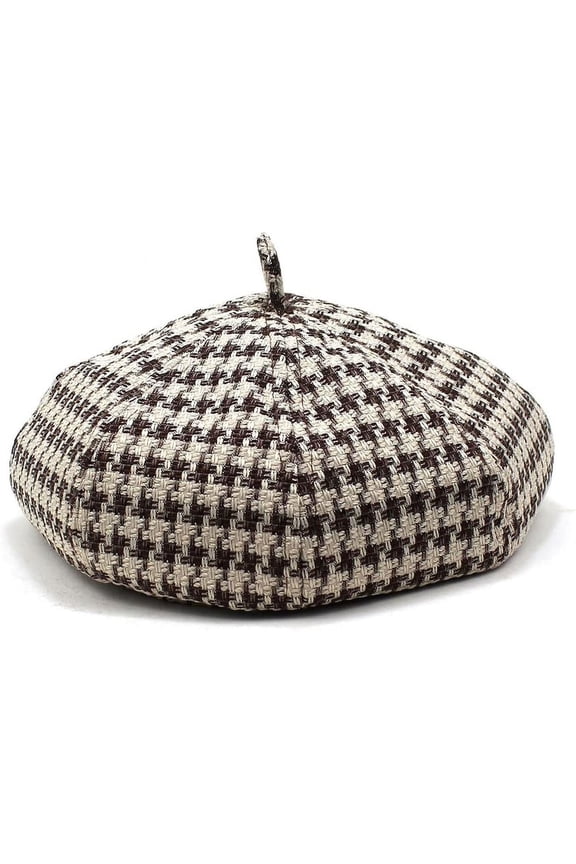 Houndstooth Beret Hats for Women Cute Girls Ladies Chic Casual French Style Beanie Painter Hat Cap Artist Pumpkin Hat