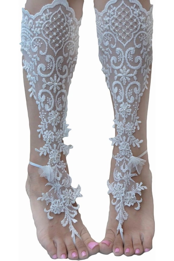 House Womens Lace Barefoot Sandals,Beach Wedding Anklet A03