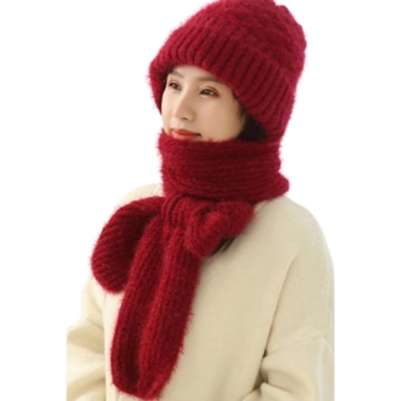 YooGuoGuo Integrated Ear Protection Windproof Beanie Scarf, Winter Warm Knitted Fleece Lined Hooded Scarf Hat for Women