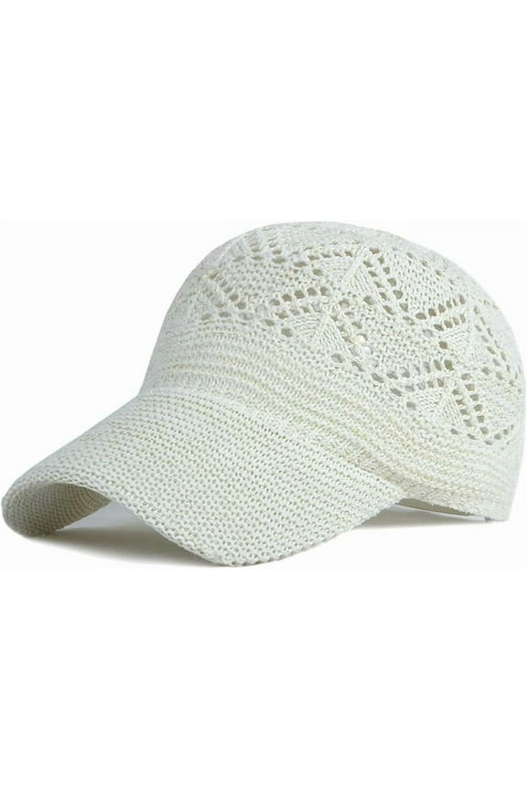 Knit Floral Crochet Packable Knit Baseball Cap Lightweight Cutout Summer Hats for Women