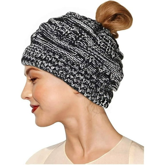 YooGuoGuo Knit Hat, Ponytail Beanie Cap Outdoor Winter Stretch Cable Bun Knit Hat