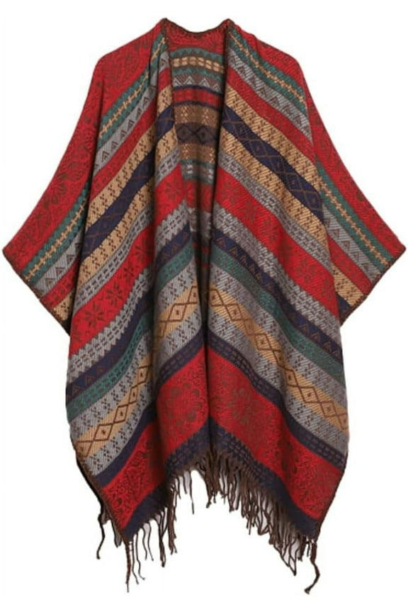 Knit Tassel Shawl Wraps for Women Fashion Open Front Blanket Travel Scarf Winter Warm Poncho Capes Ethnic Cardigan Coat