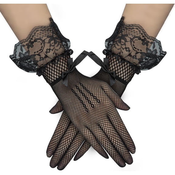 YooGuoGuo Lace Gloves Women Tea Party Black Gloves White Mesh Sheer Evening Gloves Halloween Wedding Opera Cosplay Costume