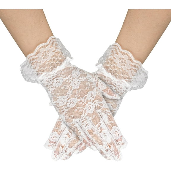 YooGuoGuo Lace Gloves Women Tea Party Black Gloves White Mesh Sheer Evening Gloves Halloween Wedding Opera Cosplay Costume