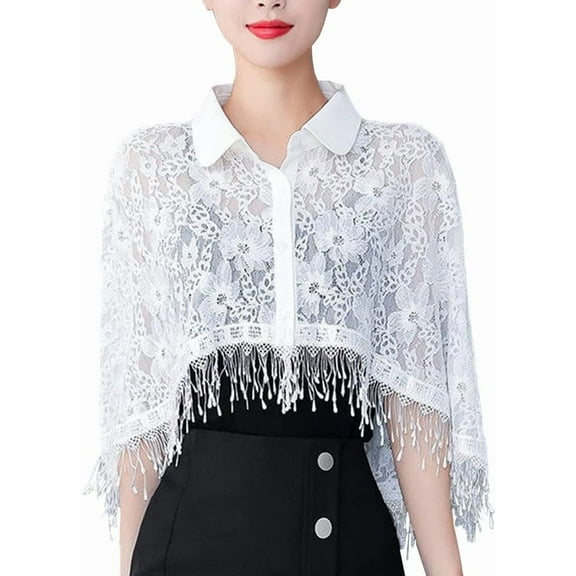 YooGuoGuo Lapel Cape Short Lace Shawl Lolita Cloak Flapper Cover Up for Women Girls Dress