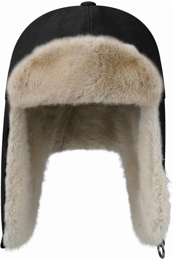 Leather Trapper Hat Unisex Eskimo Hat with Ear Flaps Aviator Windproof Ski Cap Outdoor Cold Weather Ushanka Russian Hat