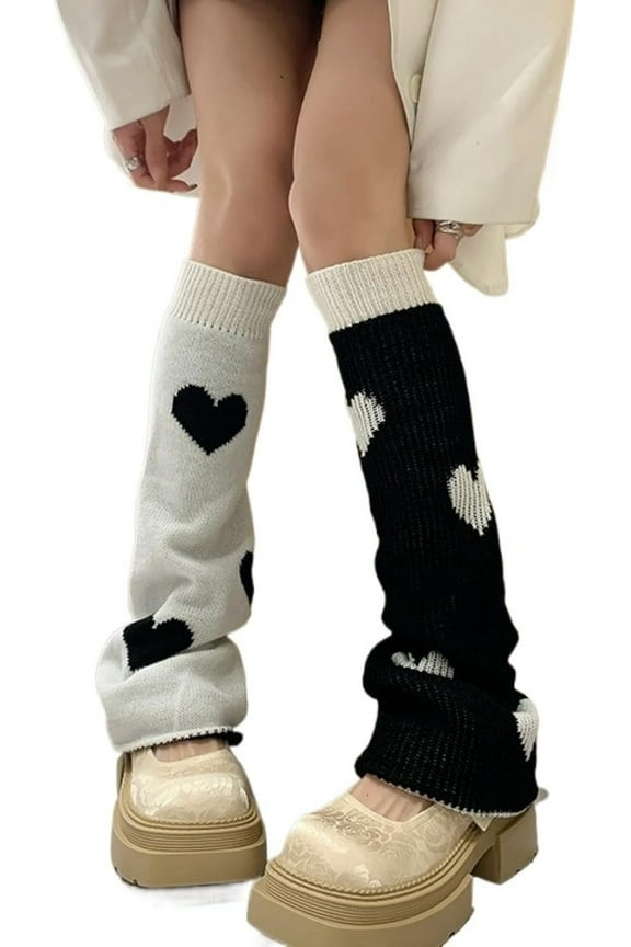 Leg Warmers for Women Cute Y2k Japanese Girls Kawaii Anime Lovers Punk Heart Cotton Knitted Double-sided Knee-high