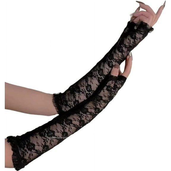 YooGuoGuo Long Floral Lace Gloves for Women Wedding Tea Party Arm Sleeves Elbow Length Fingerless Opera Gloves Arm Warmers