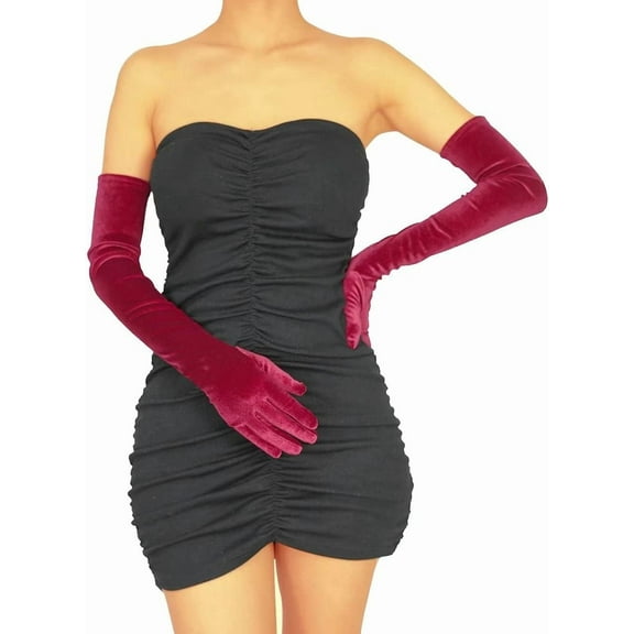 YooGuoGuo Long Opera Party Satin Gloves 20s Stretchy Velvet Elbow Length Gloves for Women Bridal Banquet Hallowmas Costume