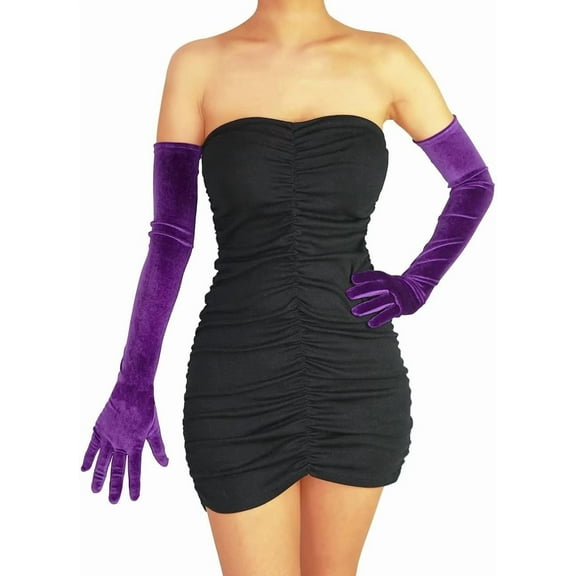 YooGuoGuo Long Opera Party Satin Gloves 20s Stretchy Velvet Elbow Length Gloves for Women Bridal Banquet Hallowmas Costume