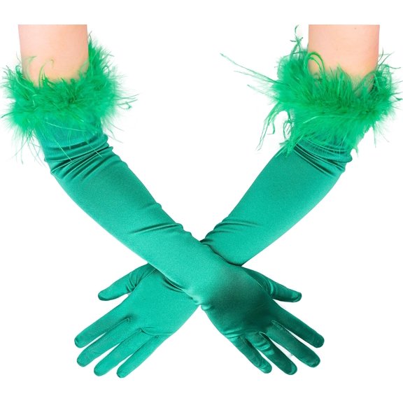 YooGuoGuo Long Satin Opera Gloves - Pageant Feather Gloves 1920s Stretchy Elbow Gloves for Halloween Costume Evening Party