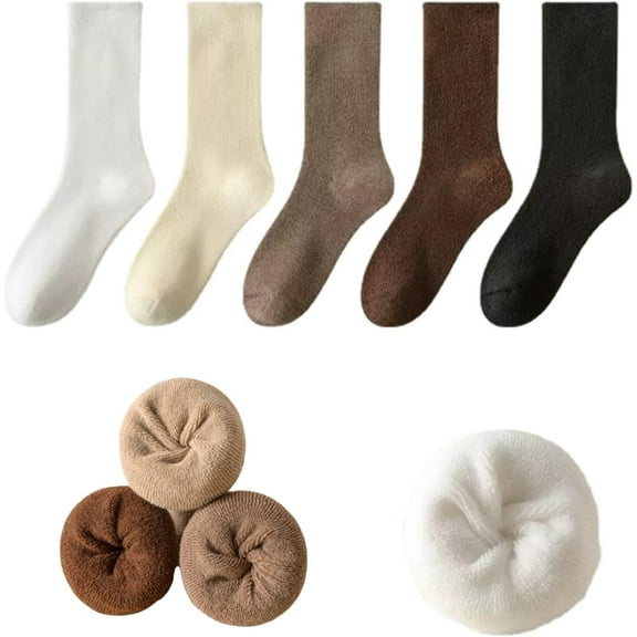 YooGuoGuo LuaNi Calf Socks 5 Pairs for Women 5-10 Soft Casual Fuzzy Breathable Cotton Knit Thick Thermal Warm Classic Solid Winter