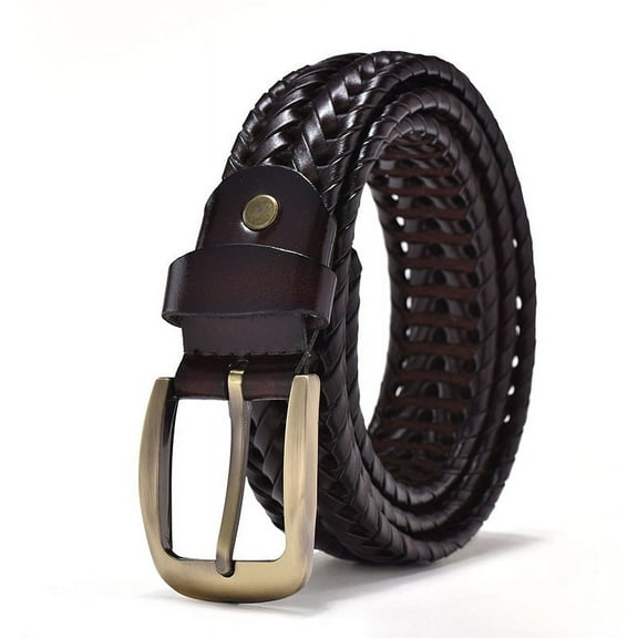 YooGuoGuo Men Genuine Leather Braided Belts Webbing High Quality Braided Vintage Belt for Men Gold Pin Buckle Casual for Jeans Strap