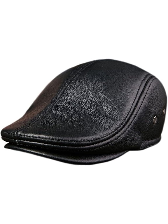 Men Spring Winter Leather Newsboy Hat Flat Beret Cap Vintage Ivy Hat Cabby Hats Hunting Cap