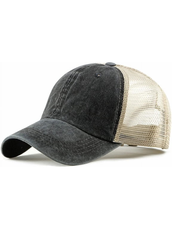 Men's Adjustable Mesh Back Cap Curved Bill Snapback Mesh Baseball Cap Retro Washed Trucker Cap Breathable Sun Hat