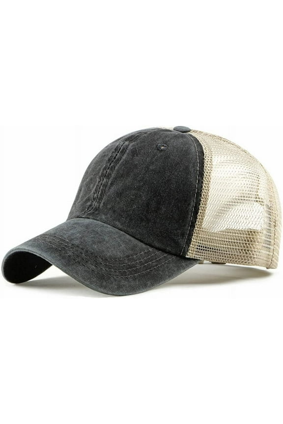 Men's Adjustable Mesh Back Cap Curved Bill Snapback Mesh Baseball Cap Retro Washed Trucker Cap Breathable Sun Hat