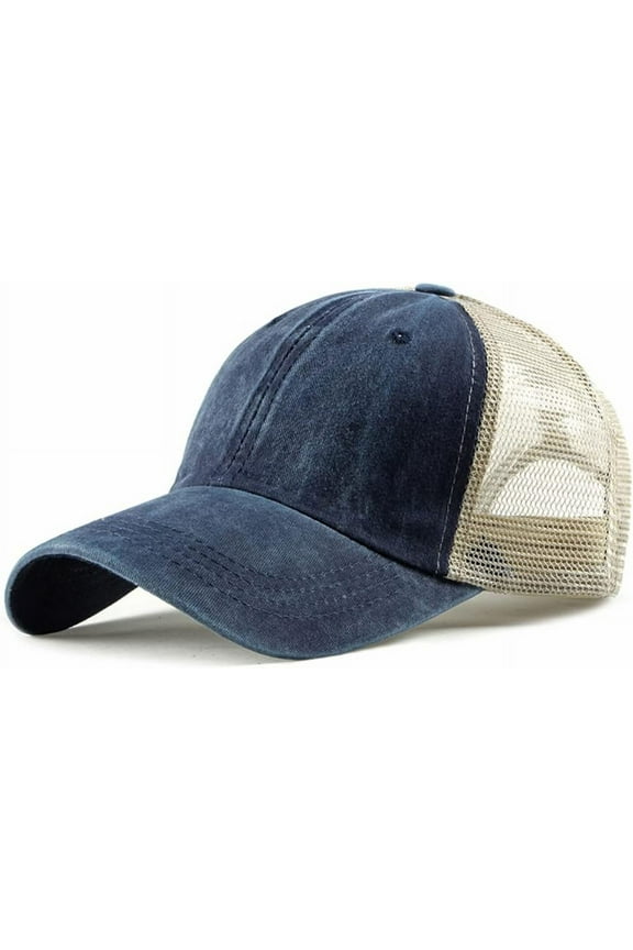 Men's Adjustable Mesh Back Cap Curved Bill Snapback Mesh Baseball Cap Retro Washed Trucker Cap Breathable Sun Hat