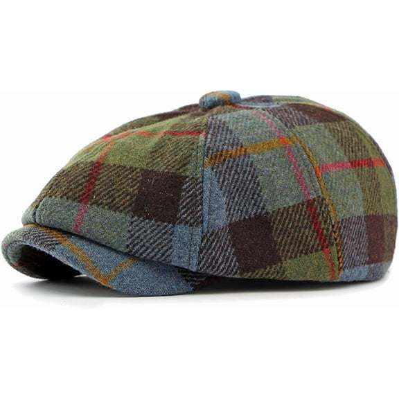 YooGuoGuo Men's Faux Woolen Tweed Plaid Ivy Newsboy Golf Paperboy Hat Cap