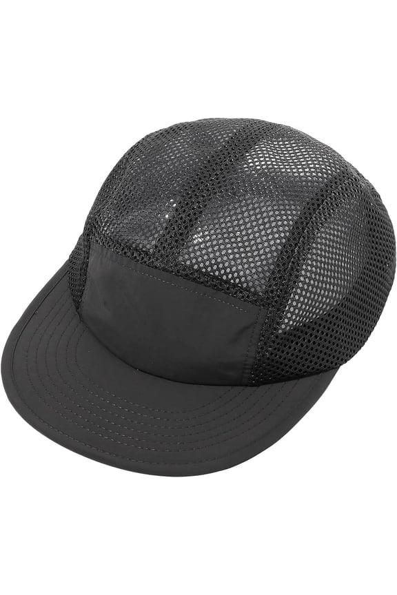 Mesh 5 Panel Hat Adjustable Trucker Baseball Cap Lightweight Breathable Quick Dry Cap Hip Hop Style Flat Brim Hats