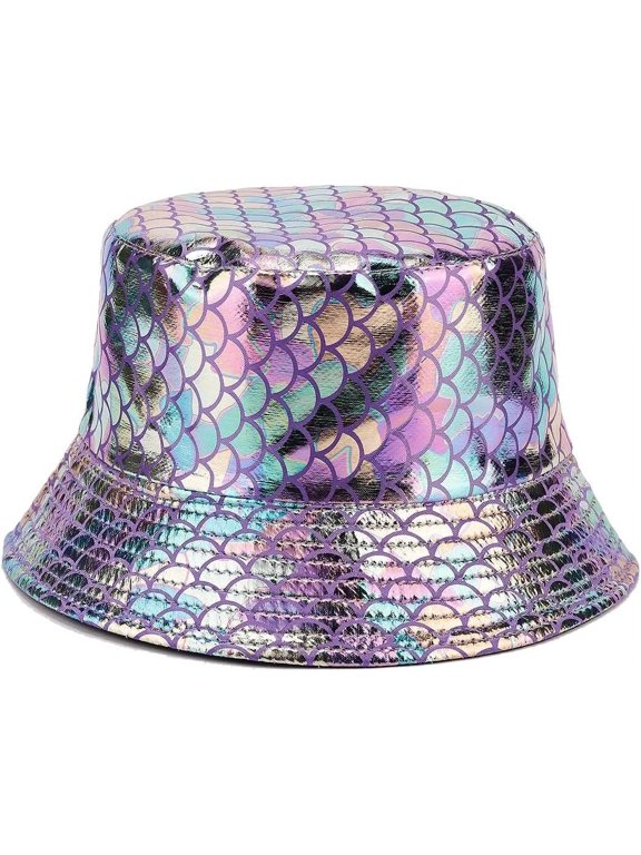 Metallic Bucket Hat PU Leather Trendy Fisherman Hats Unisex Reversible Packable Sun Cap