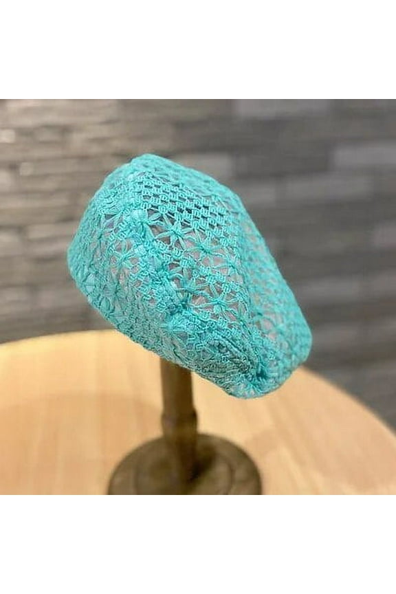 Multi Colored Summer Crochet Beret for Women Slouchy Breathable Lace Beret Hat Cutout Floral Beanie Cap Head Covering Cotton Hat