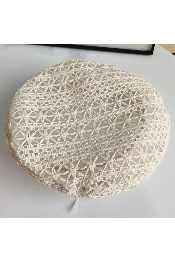 Multi Colored Summer Crochet Beret for Women Slouchy Breathable Lace Beret Hat Cutout Floral Beanie Cap Head Covering Cotton Hat