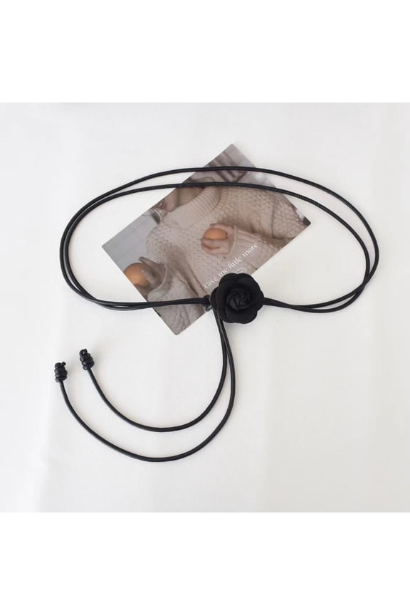 New Camellia Flower Leather Thin Belt Women Dress Decorative Soft Knotted Waist Rope Off-white Black
