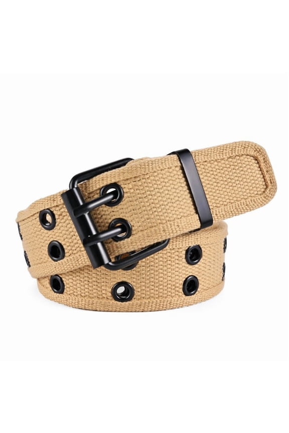 New Men's Double Row Needle Buckle Woven Belt Women's Belt Leisure Sports Outdoor Work Belt with Cargo Pants Jeans Belt