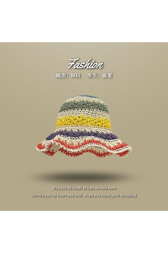New Spring/Summer Fisherman Hat Women's Rainbow Bright Series Straw Hat Trendy Personality Versatile Fashion Travel Sunshade Hat
