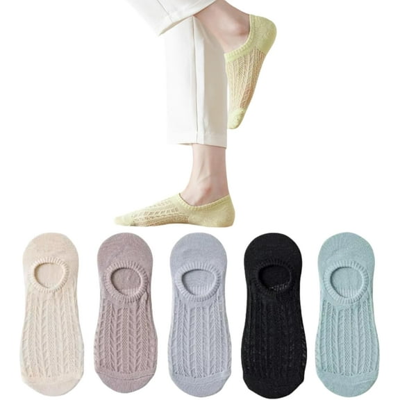 YooGuoGuo No Show Socks 5 Pairs for Women 5-10 Low Cut Non Slip Silicone Thin Mesh Cotton Breathable Summer Invisible Flat