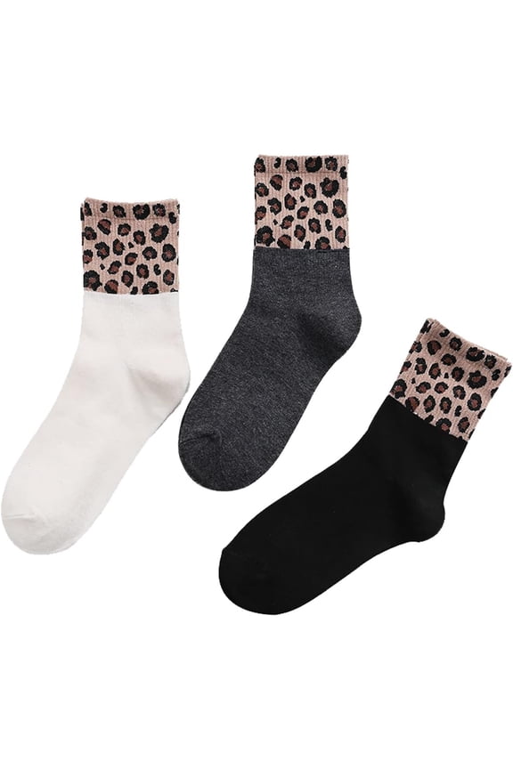 Novelty Leopard Print Crew Socks Animal Pattern Dress Socks For Women 3 pack