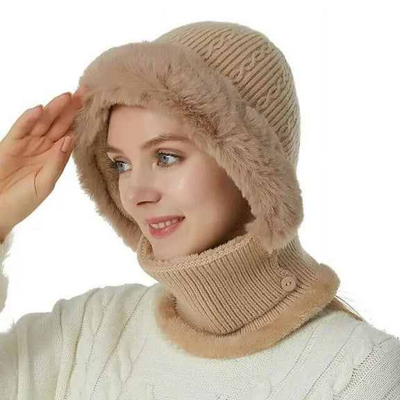 YooGuoGuo One Piece Pompom Face Cover Neck Cap Winter Ear Protection Knitted Hats Women Hooded Thicken Outdoor Windproof Warmer Beanie Cap