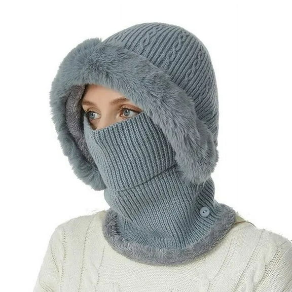 YooGuoGuo One Piece Pompom Face Cover Neck Cap Winter Ear Protection Knitted Hats Women Hooded Thicken Outdoor Windproof Warmer Beanie Cap