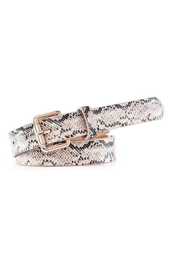 PU Leather Leopard Snake Print Slim Belt For Women Snake Patterned Wide Leopard Patterned Decorative Gold Buckle Versatile Belt