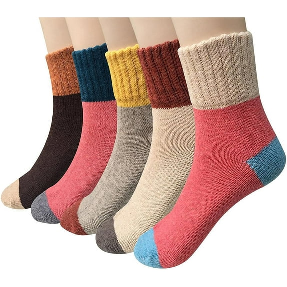 YooGuoGuo Pack of 5 Womens Wool Socks Winter Warm Thick Knit Soft Vintage Casual Crew Boot Socks Gifts