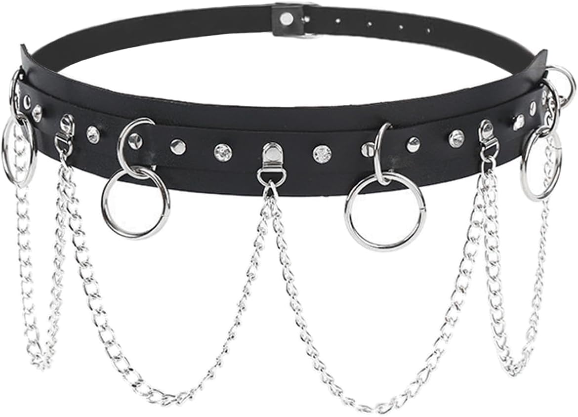 Chains Rave YooGuoGuo Punk Black Leather Waist Belt Layered Belly Chains Rave Party ...