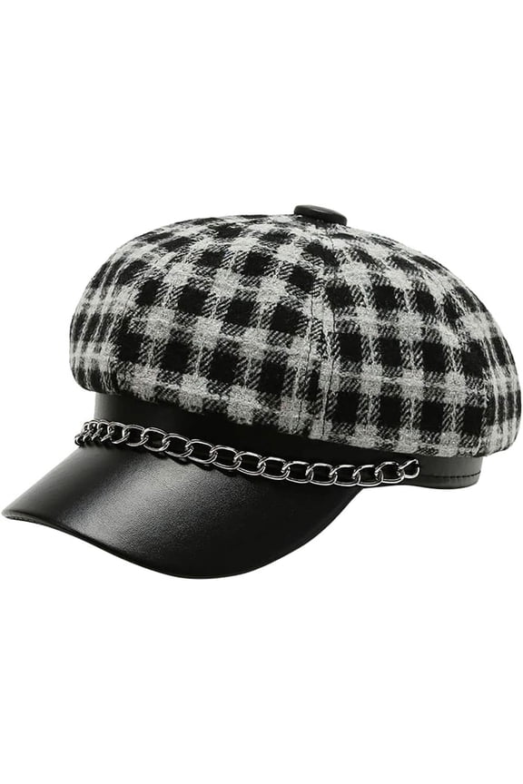Retro Women's Fiddler Cap Newsboy Hat Visor Berets with Rhinestone Chain Fall Outdoor Flat Paperboy Hats